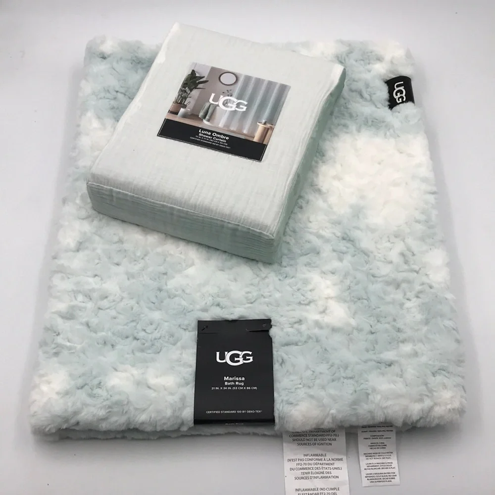 5 Pc Set Ugg Marissa Bath Mat Luna Shower Curtain Ombre Ceramic Bath